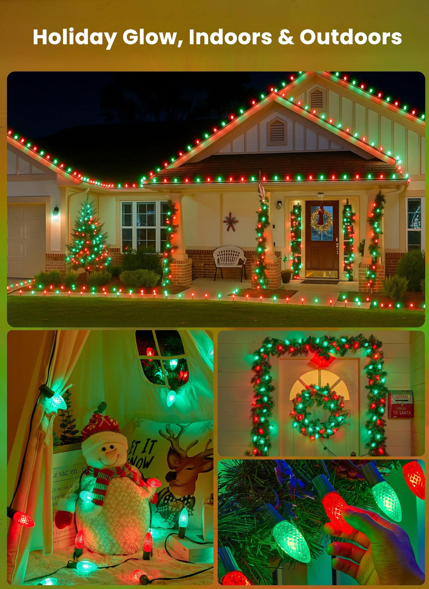 C9 LED Christmas Lights Outdoor with stakes, 25.7ft 20 LED Strawberry String Lights, Connectable Shatterproof Pathway Lights Marker for Path, Lane, Patio, Xmas Holiday Decorations, Red and Green