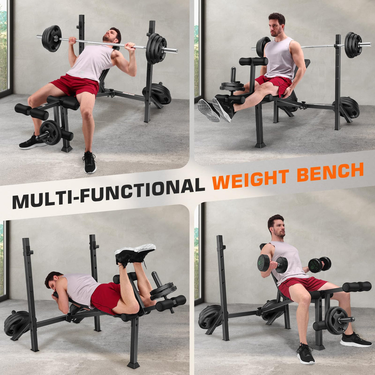 ANCHEER Weight Bench, 3 Sec Foldable Workout Bench with Squat Rack Leg Extension & Leg Curl, 900LBS Adjustable Bench Press for Home Gym, Standard Strength Training Bench (Obsidian)