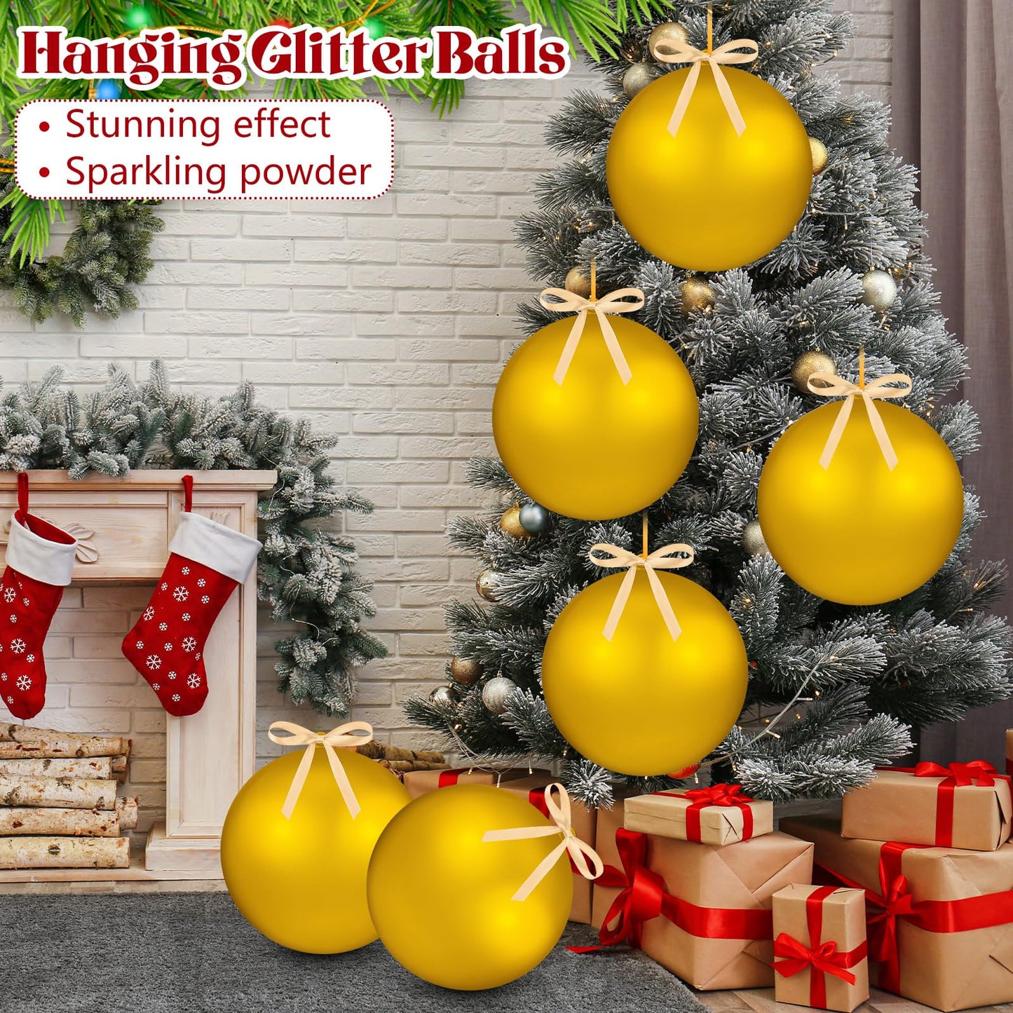 Zubebe 2 Pcs 8" Giant Fillable Christmas Ornaments with Ribbons Oversized Plastic Xmas Balls for Outdoor Lawn Yard Decor, Tree Hanging, Holiday Gifts(Matte Gold)