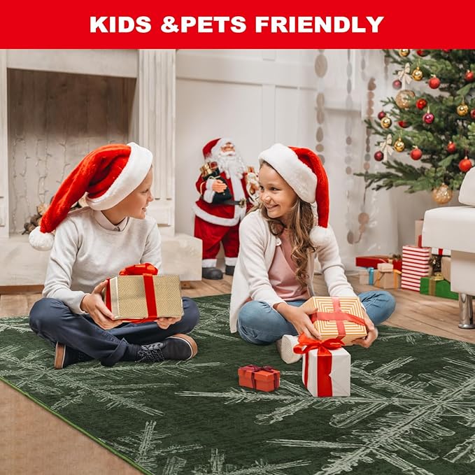 Lahome Snowflake Christmas Kitchen Rugs, 2x3 Washable Christmas Door Mat Indoor Non Slip Green Rugs for Entryway, Soft Small Rugs Holiday Decor Carpet for Entry Bathroom Bedroom(2x3ft,Green)
