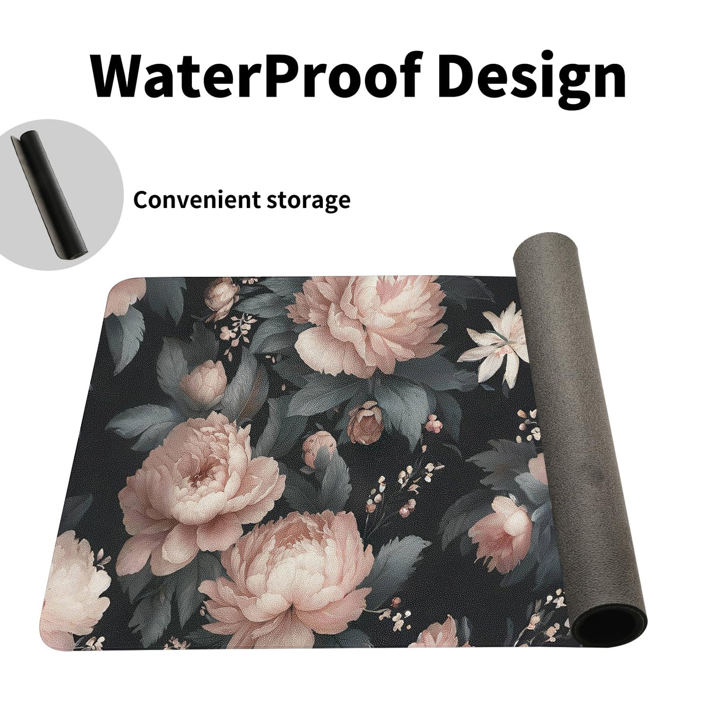 Luxurious Peony Floral Desk Mat, Elegant PU Leather Desk Pad for Women - Large Non-Slip Office Mat for a Stylish & Protected Gaming & Home Workspace（31.5 * 15.75in）
