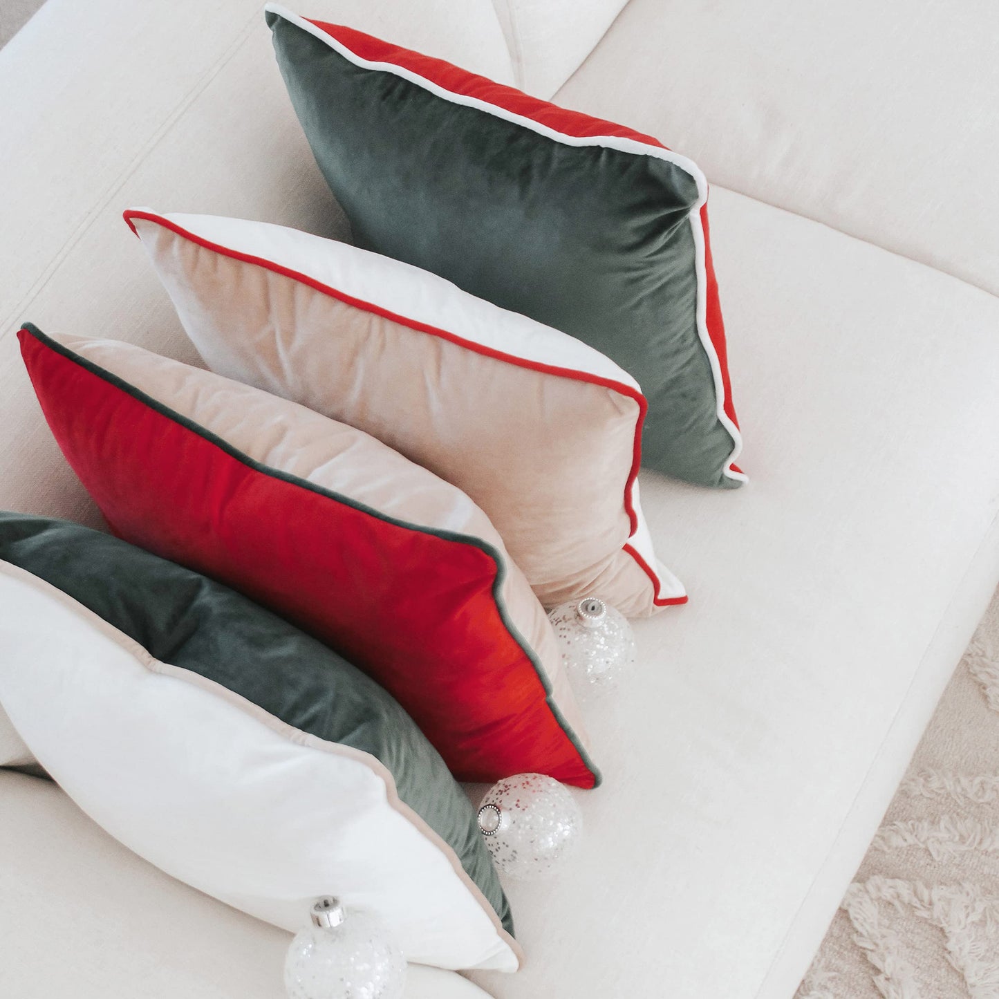 MONDAY MOOSE Christmas Decorative Throw Pillow Covers Cushion Cases, Set of 4 Soft Velvet Double-Sided Designs, Mix and Match for Home Decor, Pillow Inserts Not Included (18x18 inch, Red/Green)