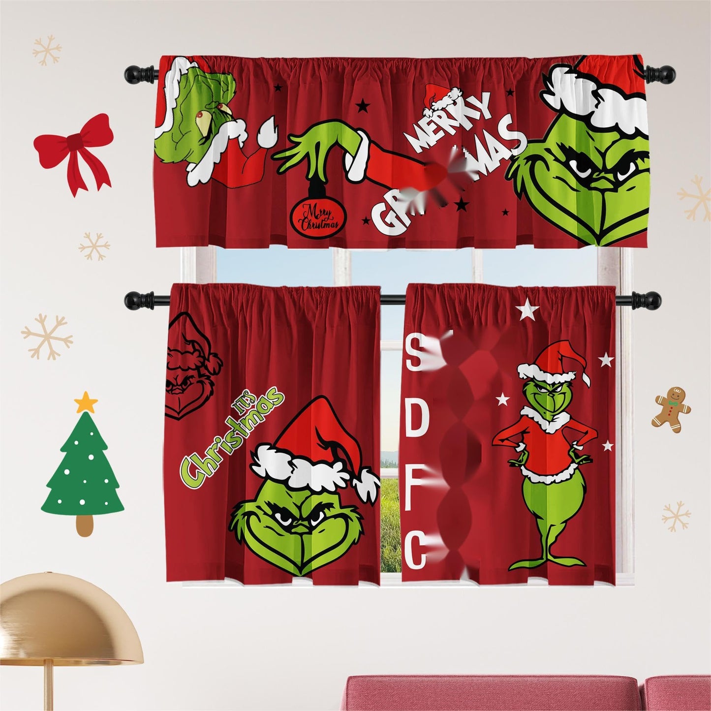 Cuteiush Christmas Valance Holiday Kitchen Curtain Small Window Valances with Rod Pocket Xmas Farmhouse Bathroom and Laundry Short Curtains Decoration 3 Panel Red Set 52Lx18W & 36Lx26Wx2