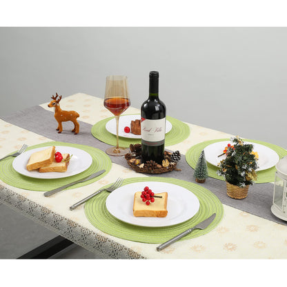 Placemats,Table Mats,Round Placemats Set of 6,Washable Easy Clean Heat-Resistant Non-Slip for Kitchen Table(Green)
