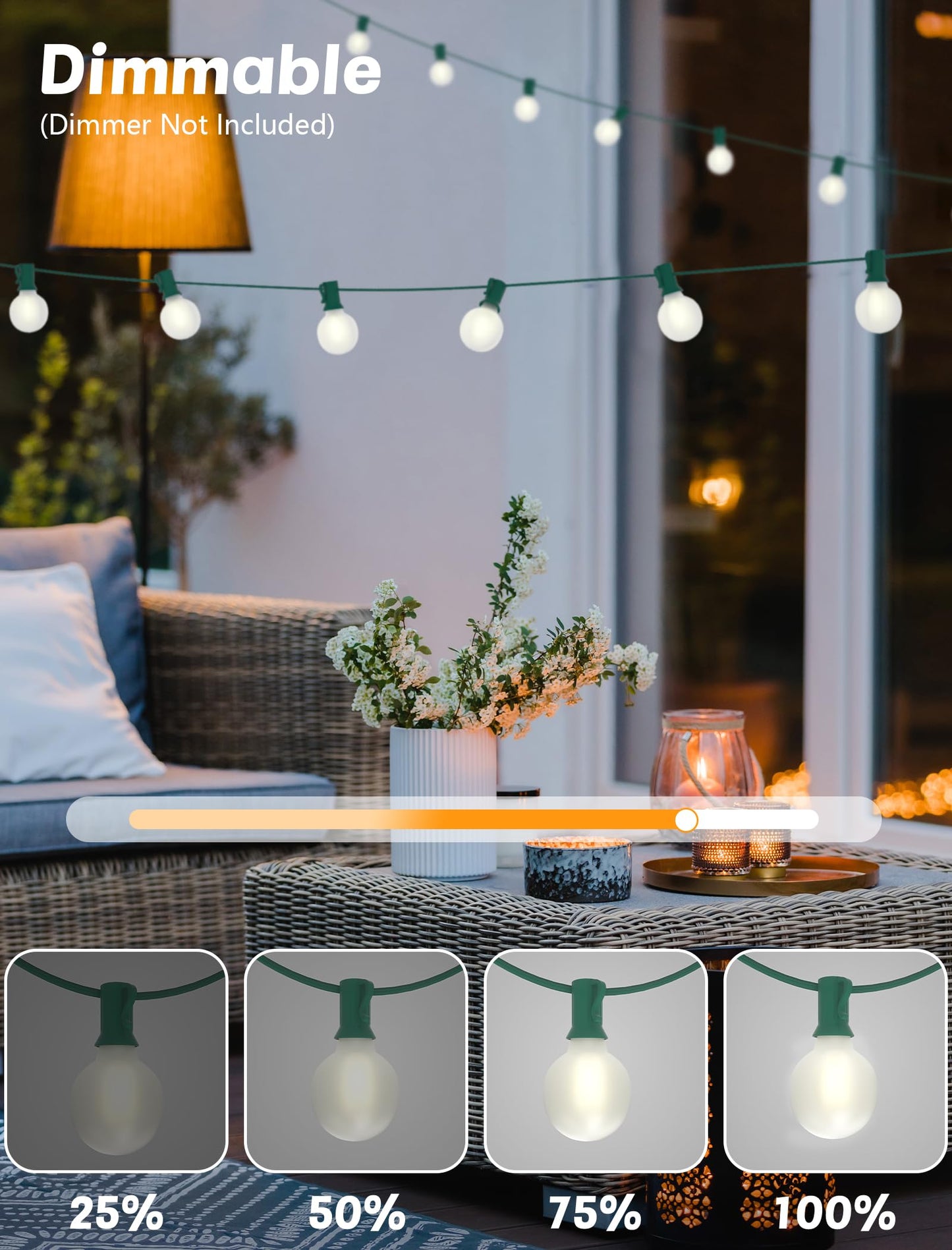 SUNSGNE G40 LED Round Christmas Lights Outdoor, 50FT Globe Christmas String Lights with 27 LED Frosted White Bulbs(2 Spare) for Patio Yard Outside Christmas Decorations