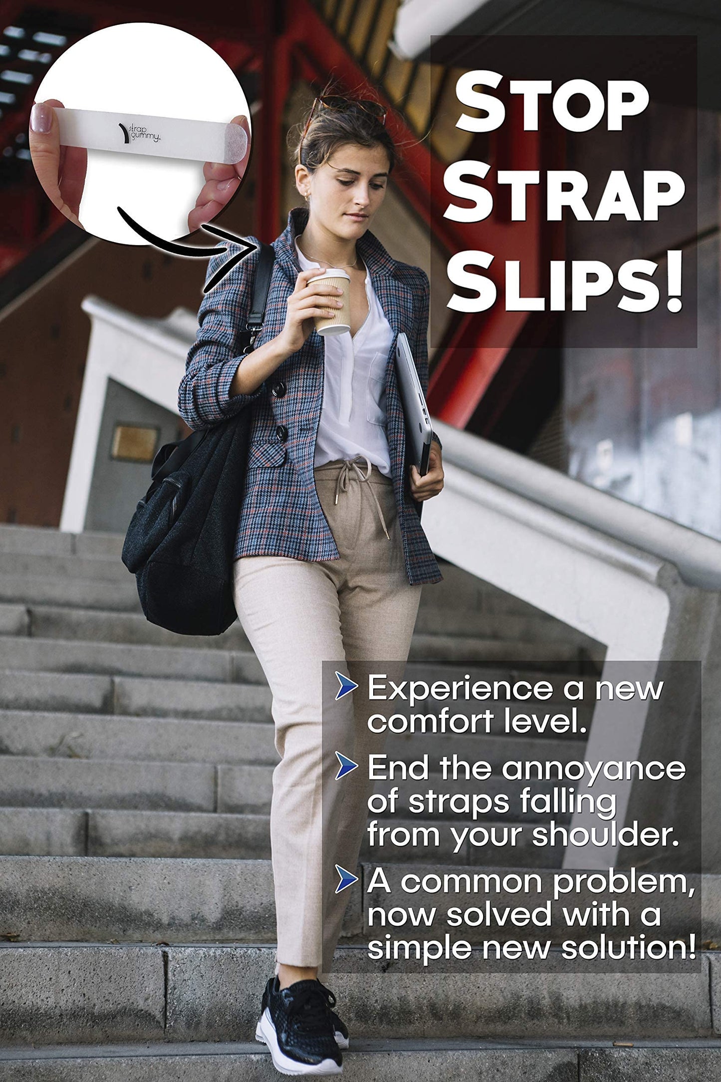 Strap Gummy - Stop Strap Slips - the ORIGINAL Shoulder Strap Grip Non Slip Strips - Set of 6 pieces, Semi-Clear