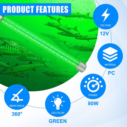 AGOOL Underwater Green Fishing Light Super Bright 80W 40000 Lumens 12V LED Deep Drop Night Fishing Light Submersible Fishing Bait Finder Shrimping Lights for Snook Crappie Shrimp Squid Fish