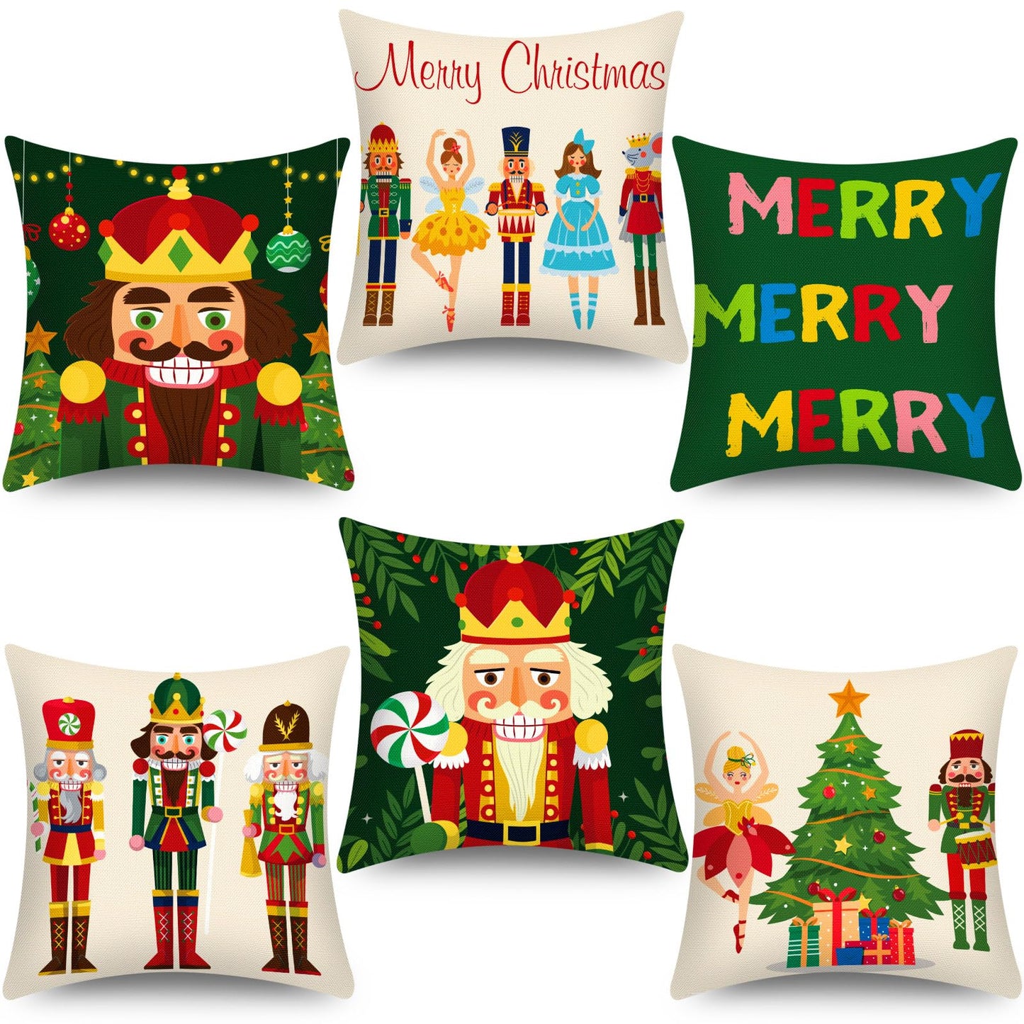 Tatuo 6 Pcs Christmas Santa Claus Nutcracker Throw Pillow Cover Nutcracker Santa Cushion Decoration 18 x 18 Inch Pillowcase Holiday Decoration for Sofa Couch Bed