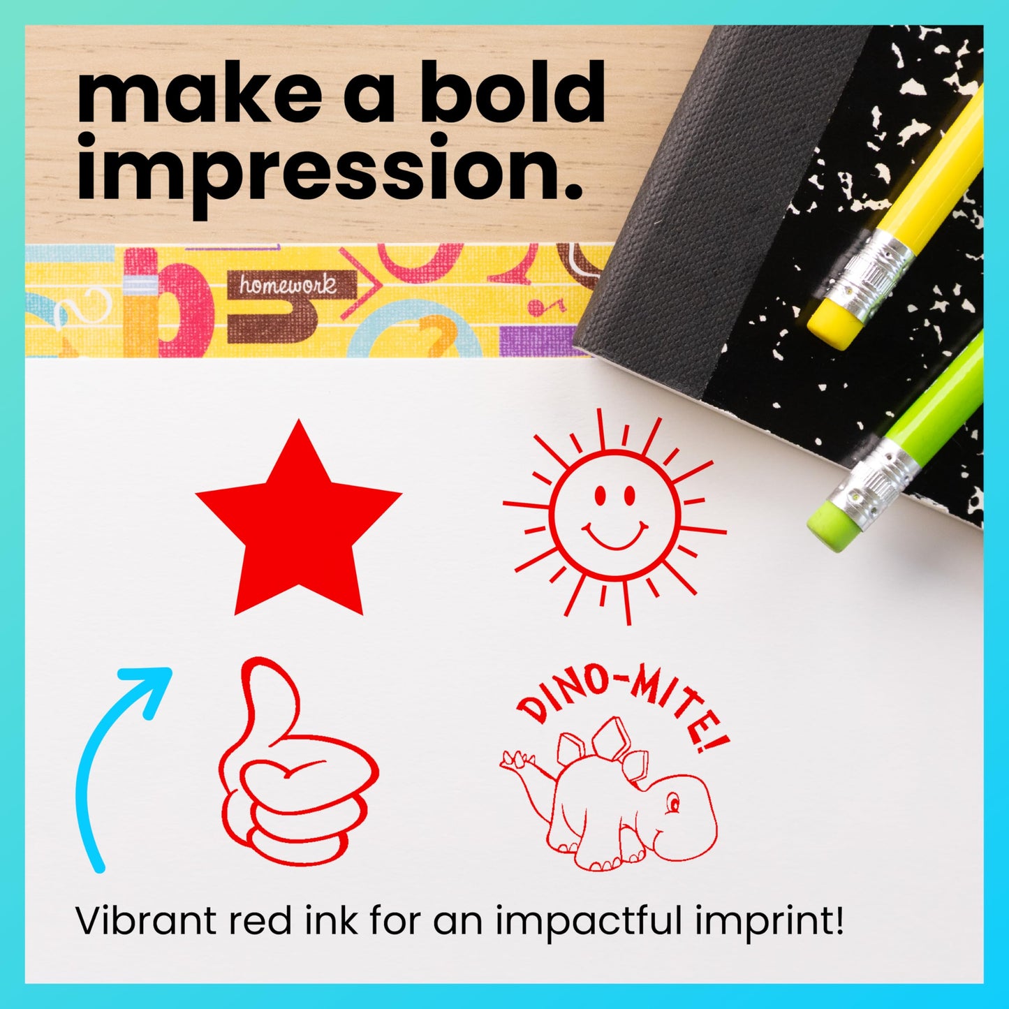 ExcelMark Happy Sun - Round Self-Inking Teacher Stamp - Red Ink