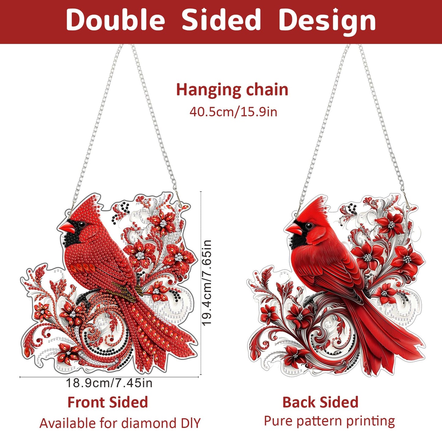 Genius maker Christmas Diamond Art Hanging Kits for Adults, Cardinal Diamond Painting Pendant Kits, DIY Acrylic 5D Special Shaped Crystal Diamonds Gem Art Painting Ornament for Home Wall Decor Gift