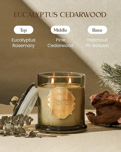 M&SENSE Eucalyptus Cedarwood Scented Candles, 2 Wick 12.7oz Large Jar Candle 75H Long Lasting, Plant-Based Non Toxic Soy, Aromatherapy Candles Stress Relief, Fall Winter Thanksgiving Christmas Gift