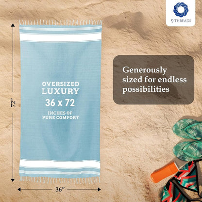 Oversized Cotton Turkish Beach Towel - Extra Large Quick-Dry Pool Towel | Aqua Blue, 36"x72" (4 Pack)