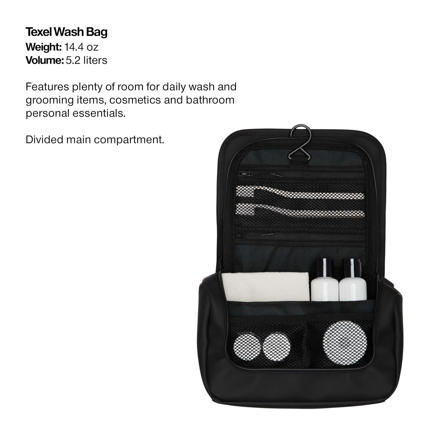 RAINS Texel Wash Bag – Green Waterproof Toiletry Travel Organizer for Men and Women - Wash Bag with Zip Closure and Multiple Compartments – 2 Year Warranty