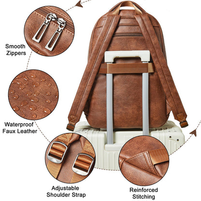 LATMAP 43L Backpack For Women Men Vegan Leather Backpack Purse Shoulder Bookbag 17 16 15.6 Inch Laptop Bag Handbags For Travel Work College Large Brown