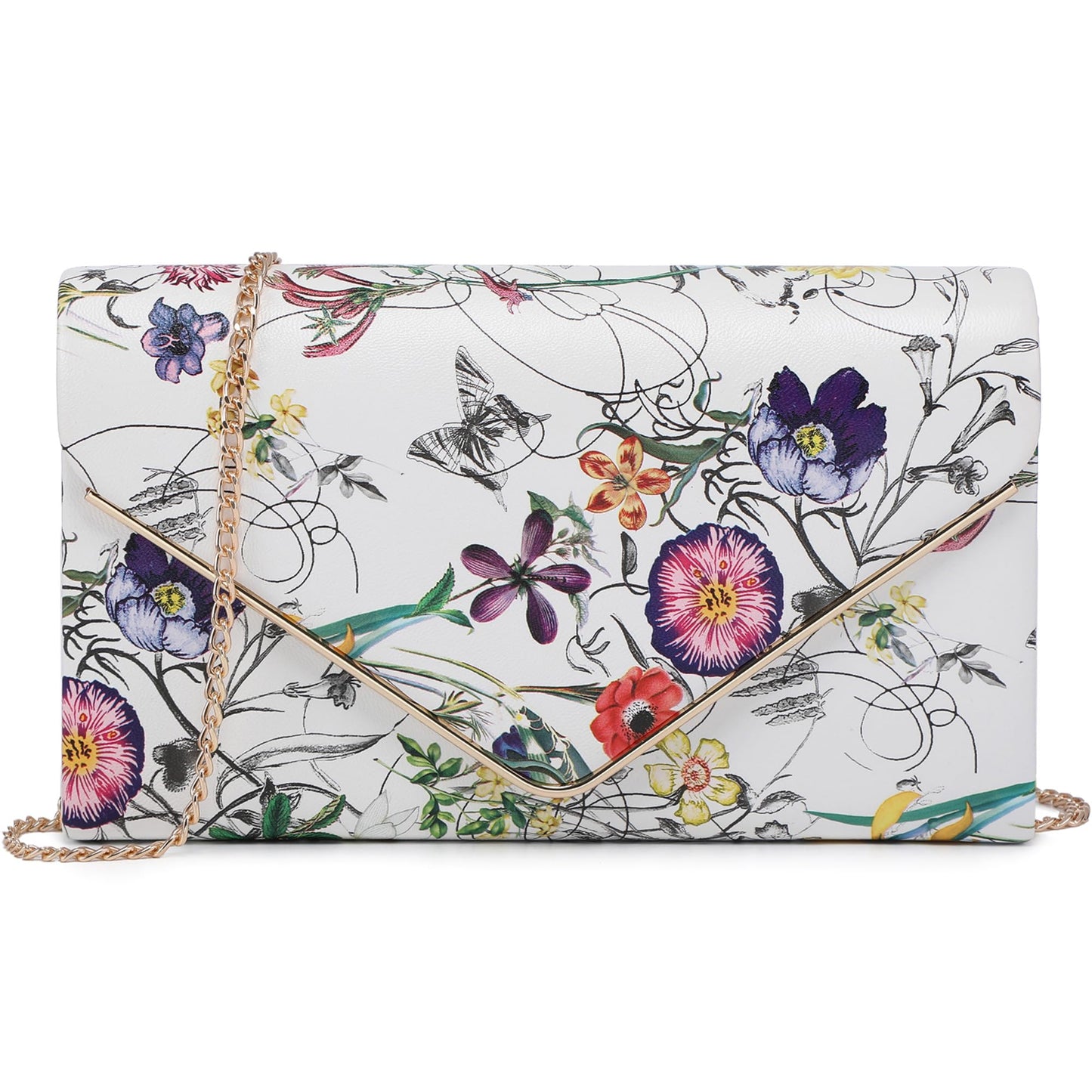 Dasein Women's Evening Clutch Bags Formal Party Clutches Wedding Purses Cocktail Prom Clutches (White Floral)