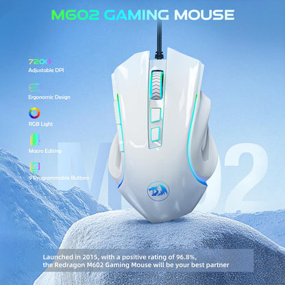 Redragon M602 Griffin RGB Gaming Mouse, RGB Spectrum Backlit Ergonomic Mouse with 7 Programmable Backlight Modes up to 8000 DPI for Windows PC Gamers (Black, Wireless)