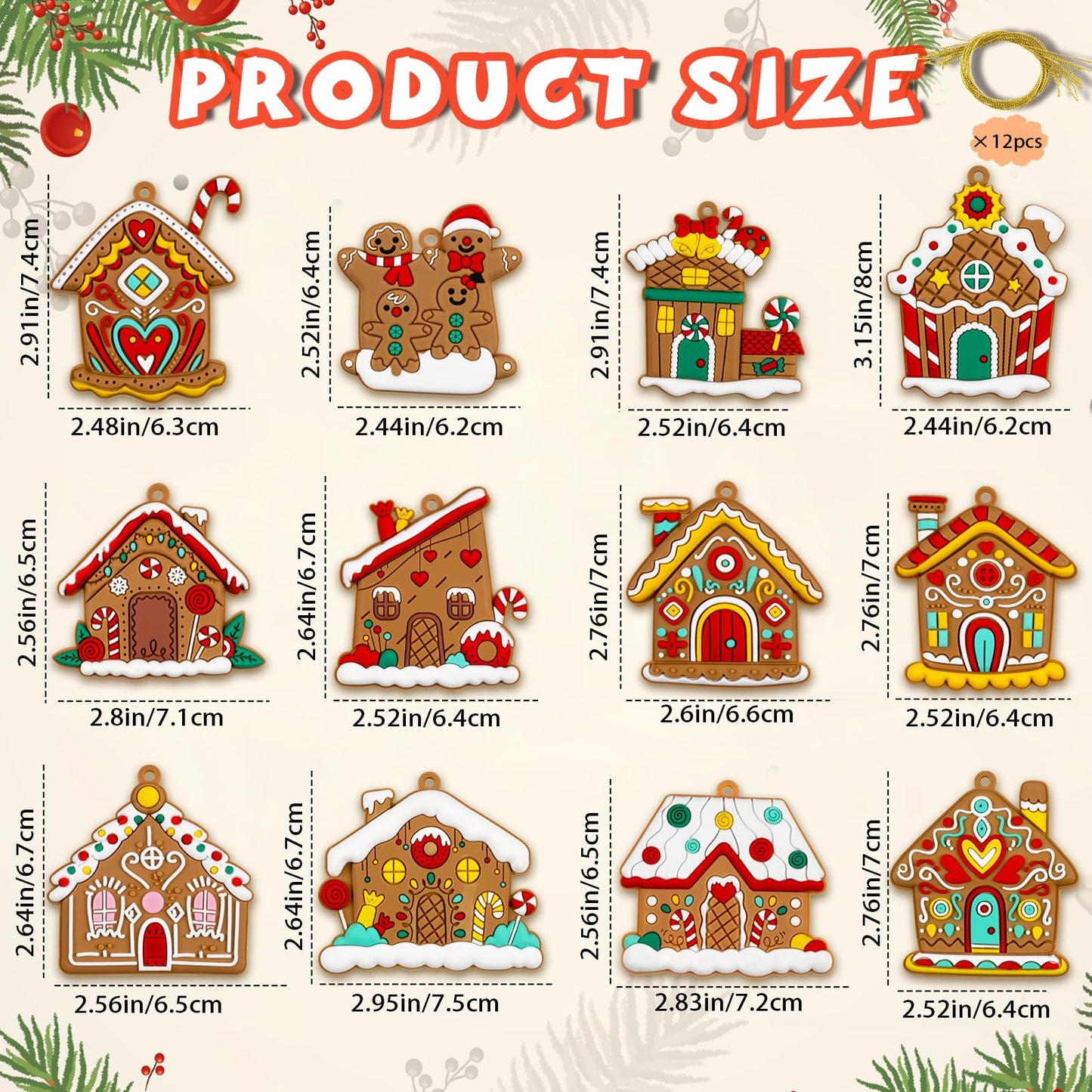Gingerbread House Ornaments Christmas Tree Decoration - 12pcs Gingerbread House Christmas Decorations Hanging Ornaments for Holiday Xmas Tree Home Decor