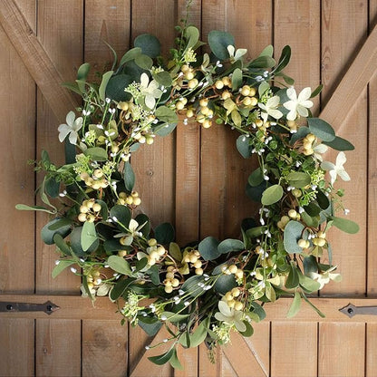 Bibelot 20Inch Artificial Eucalyptus Berry Wreath Green Leaf Eucalyptus Wreaths Spring Summer Wreath for Front Door Window Hanging Wall Party Decorations (20in)