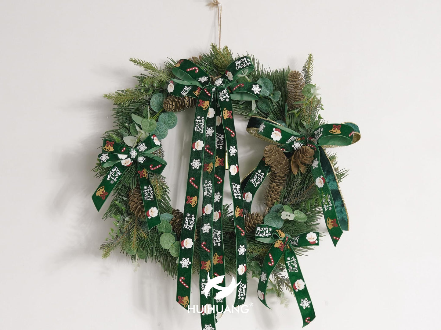 HUIHUANG Green Christmas Velvet Ribbon 1 inch Forest Green Ribbons with Merry Christmas Santa Ribbon for Gift Wrapping, Tree Ornaments, Wreaths, Garlands, DIY Crafts- Continuous 10 Yards