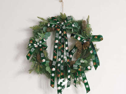 HUIHUANG Green Christmas Velvet Ribbon 1 inch Forest Green Ribbons with Merry Christmas Santa Ribbon for Gift Wrapping, Tree Ornaments, Wreaths, Garlands, DIY Crafts- Continuous 10 Yards