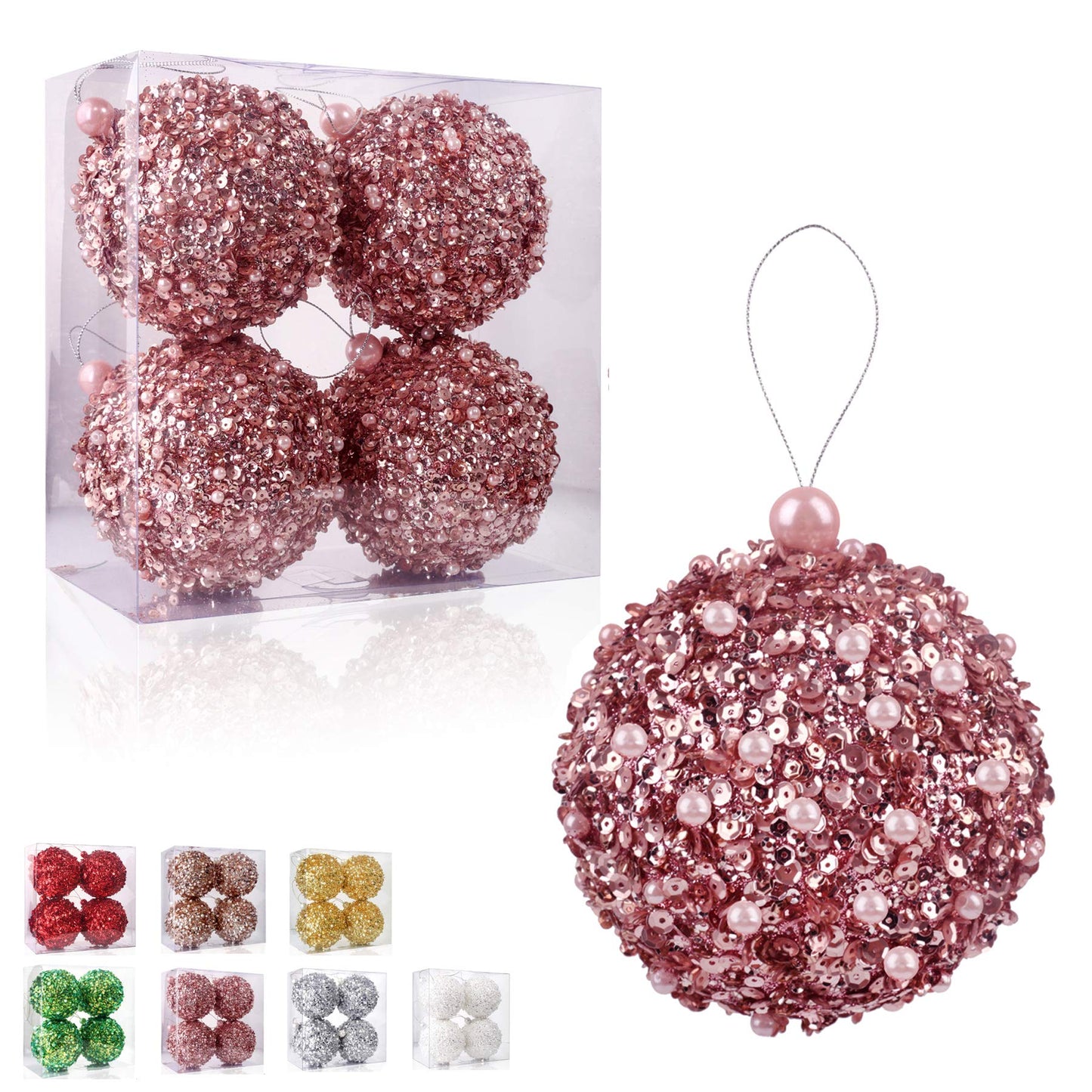 4.25" Christmas Ball Ornaments 4pc Set Rose Gold Shatterproof Christmas Decorations Tree Balls for Xmas Trees Wedding Party Holiday Decorations Tabletop Small Trees Decoration (Rose Gold)