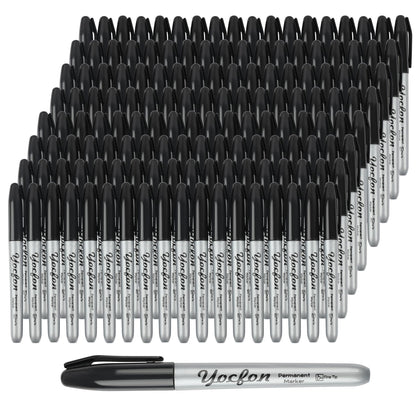 Yocfon Permanent Markers Bulk, 144 Count Black Permanent Markers Set, Fine Tip, Waterproof Markers, Works On Plastic, Wood, Stone And Metal For Doodling, Marking