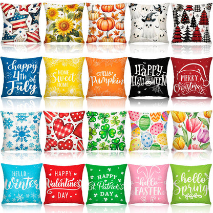 Mindsoft 20 Pcs Holiday Pillow Covers 18 x 18 Summer Pillow Cover 4th of July Fall Pillowcase Decorative Seasonal Cushion Case for Farmhouse Home Sofa(Holiday)
