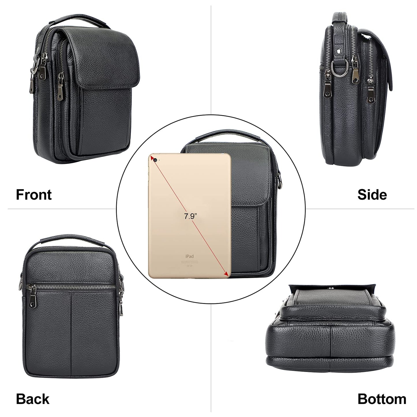 Augus 100% Genuine Leather Small Messenger Bag for Men - Crossbody Shoulder Sling Travel Daypack with Magnetic Buckle, Unisex Design for Daily Commute & Travel