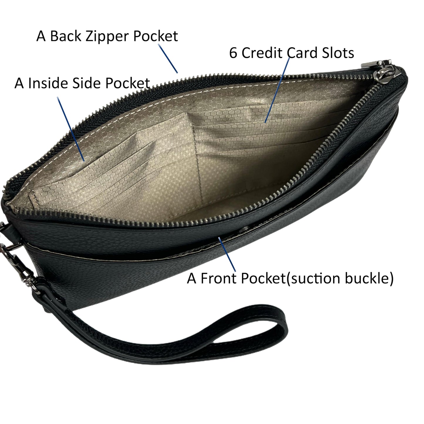 EChoSYDBel Genuine Leather Wristlet Clutch RFID Blocking Handbag Cell Phone Purse Wristlet Zipper Wallet Purses and Bags for Women Men (Black)