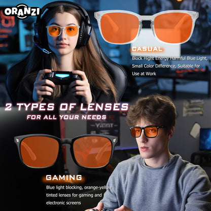 ORANZI 2 pack 98.6% Blue Light Blocking Glasses Men Woman for Better sleep, Computer Gaming Glasses Blue Light Filtering Amber Lenses Anti-Fatigue & Eye Strain