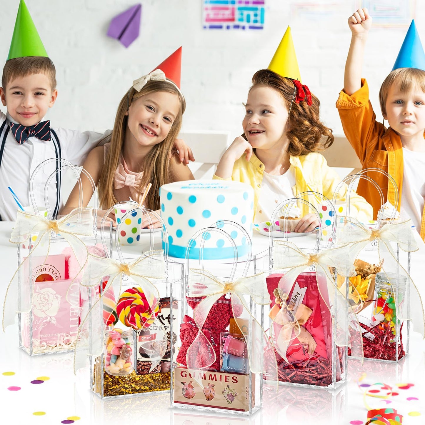 Ohuimrt Clear Plastic Gift Bags with Handles, 50 PCS, 5.9" x 7.9" x 2.8"