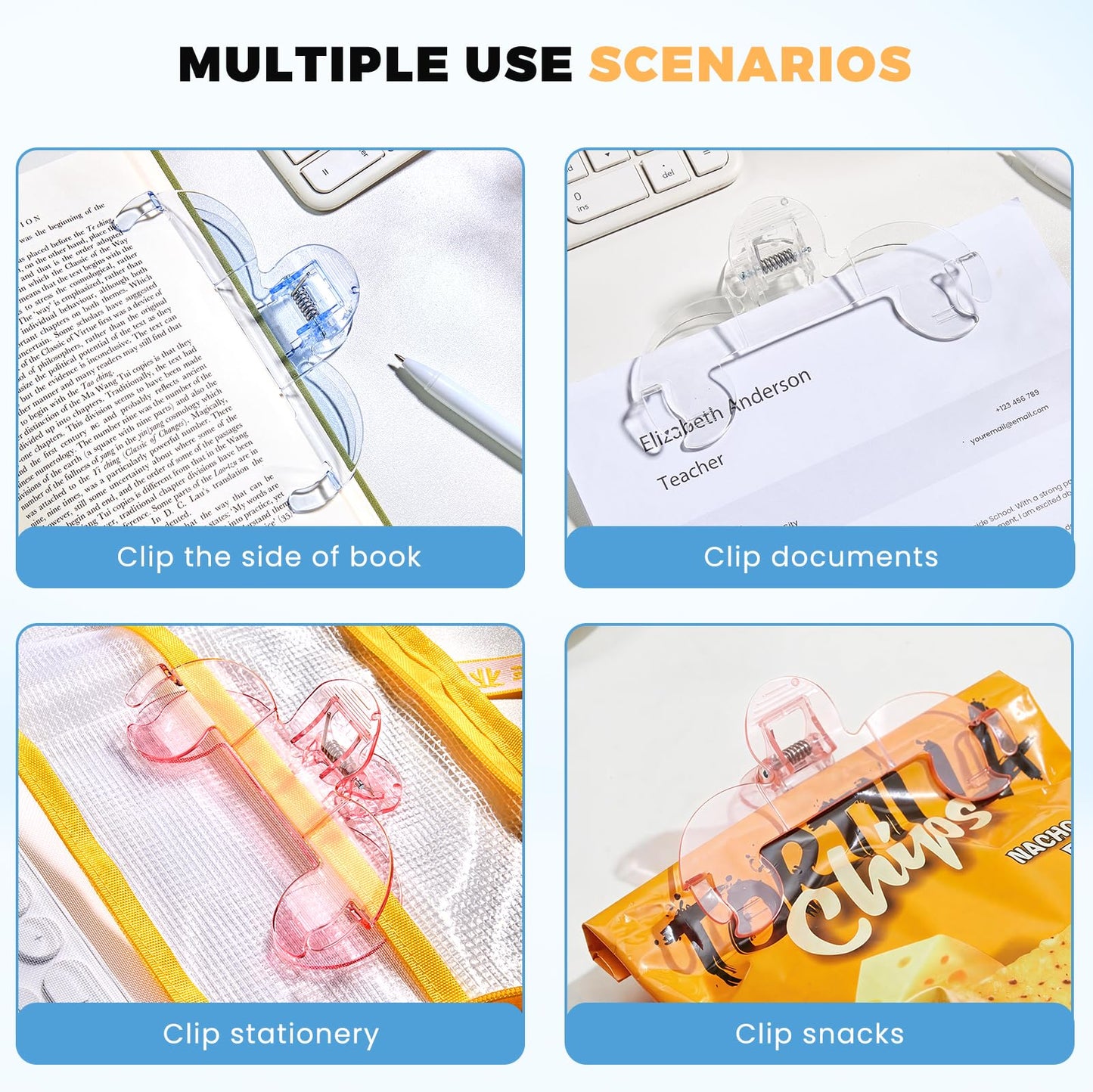 Transparent Book Page Holder for Reading: Large Book Clips to Hold Book Open - Page Holder Clip for Fixing Music Book, Page Marker for Teaching, Cooking (Light Blue)