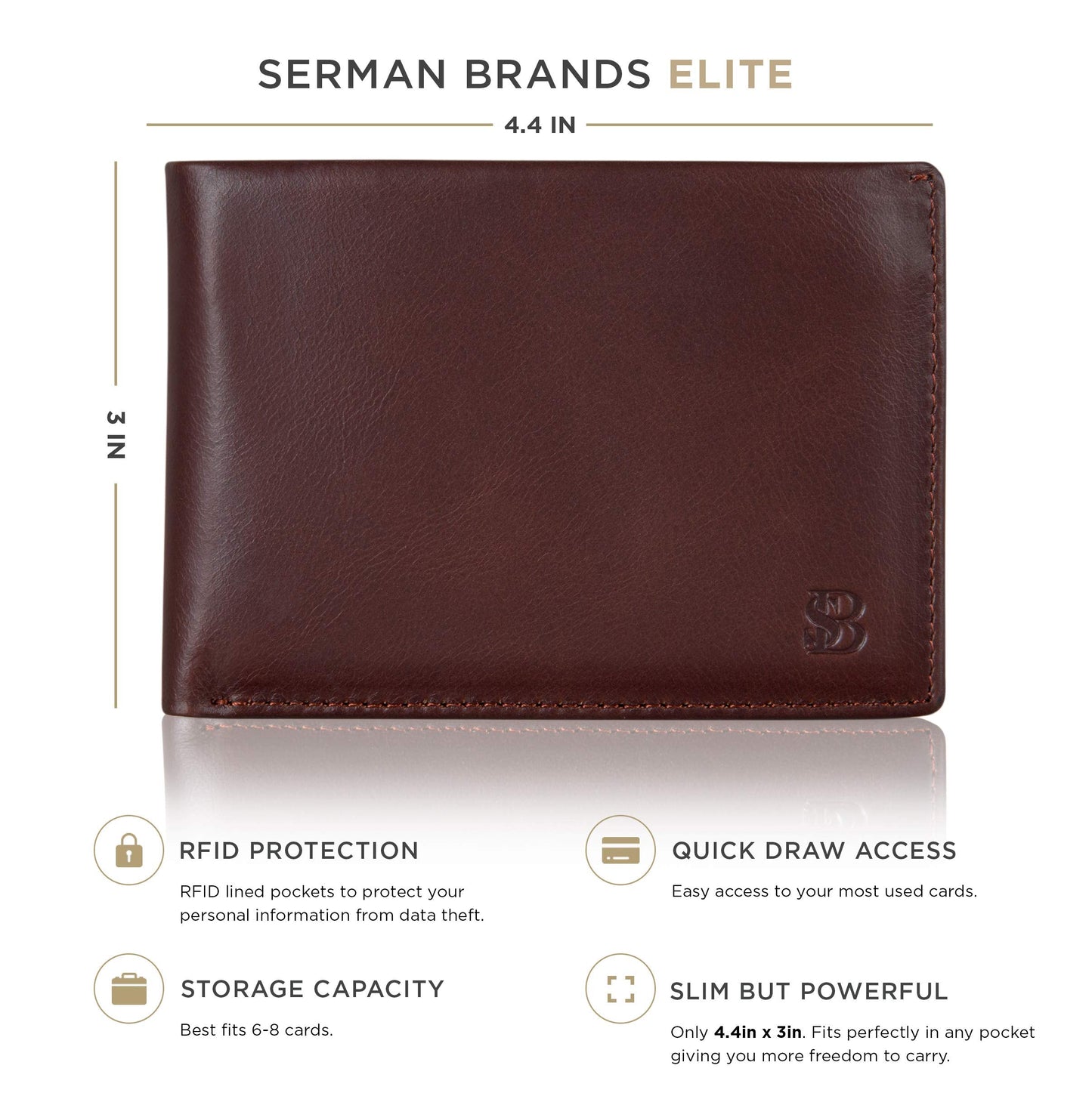 SERMAN BRANDS Mens Slim Bifold Wallet RFID Blocking Minimalist Front Pocket Full Grain Leather Wallets for Men - Thin & Stylish (Melted Chocolate Elite)
