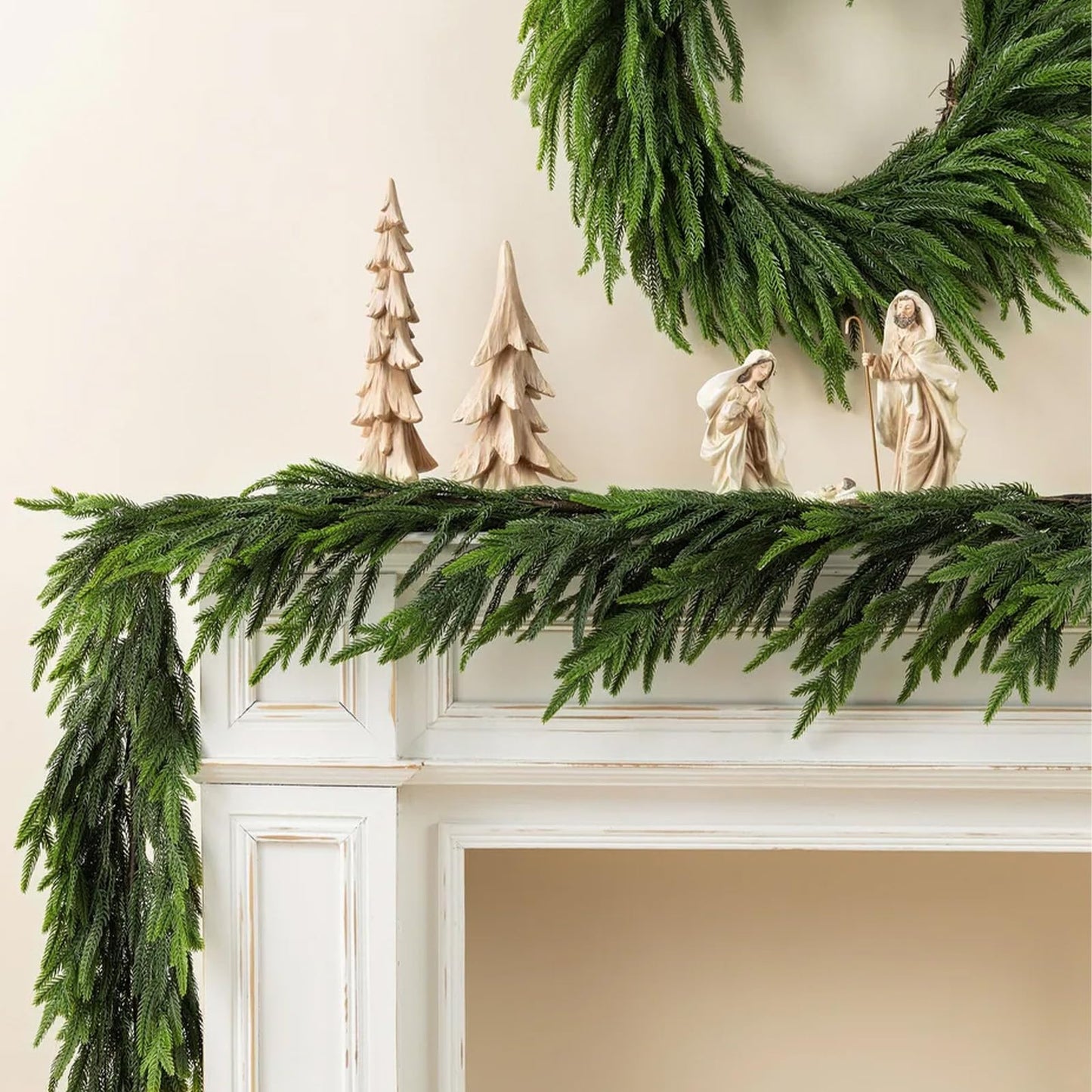 PABREY Artificial Norfolk Pine Garlands, 2 Pcs 6 Ft Real Touch Garlands, Winter Green Greenery Christmas Garlands for Mantle, Table, Wall, Outdoor, Indoor Christmas Decorations (6 FT, 2)