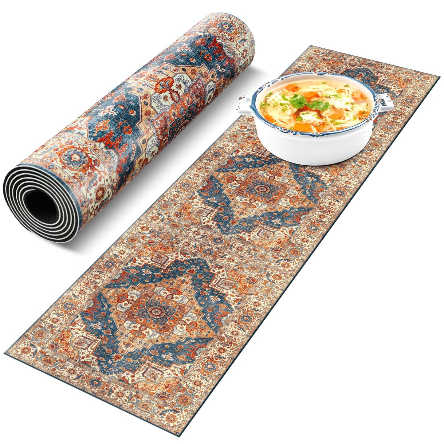 SmoothNovelty Boho Heat Resistant Table Runner 39.4 x 11.8 Inch Faux Leather & Rubber Waterproof Table Protector Pad Heat Proof Trivet 350f for Hot Plates and Pots from Scratch