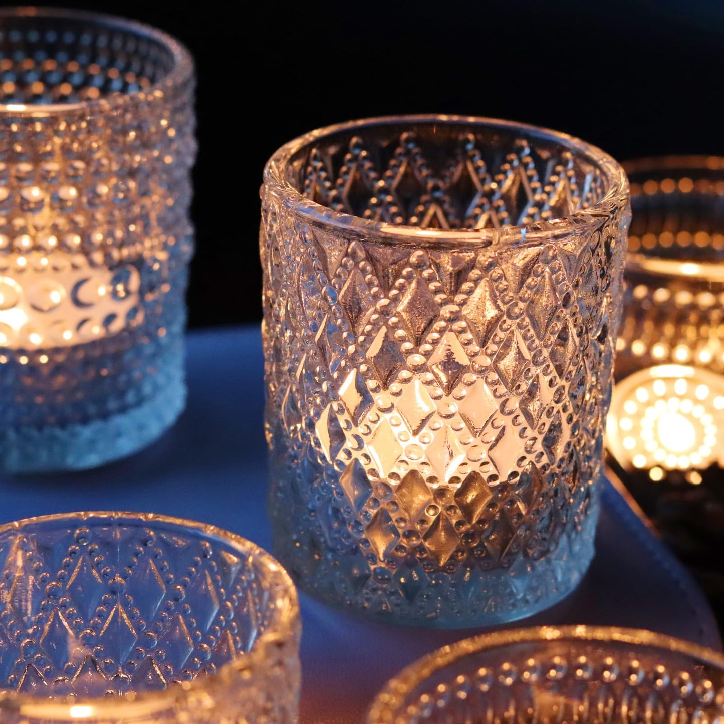 Clear Votive Candle Holders, 3 Patterns 24 pcs Glass Tealight Candle Holders for Christmas Wedding Table Centerpiece Birthday Party