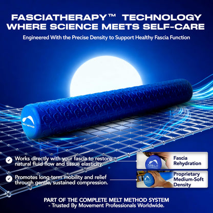 MELT Method 36 Inch Soft Foam Roller for Physical Therapy and Exercise Recovery - FasciaTherapy Technology - Low Density Exercise Foam Roller for Full Body Gentle Compression - Blue