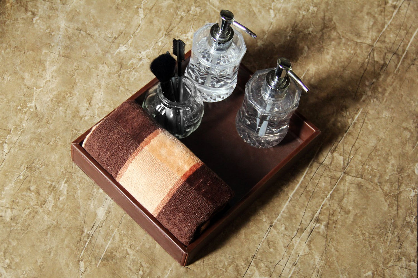 Vixdonos Leather Valet Tray Rectangular Catchall Tray Counter Organizer for Key,Jewelry,Perfume,Glasses and Watches(Brown)