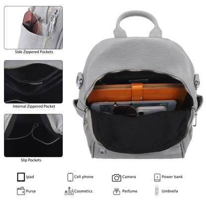 Angel Kiss Small Backpack Purse for Women,Soft Vegan Leather Roomy Backpacks,Designer Ladies Shoulder Backpack Fashion Handbag with Removable Strap,Grey