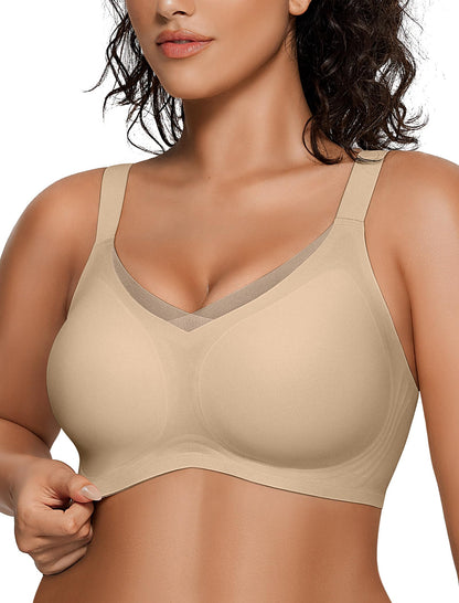 OEAK Womens Wireless Bras V Mesh Comfortable Bralette Supportive Tshirt Bra No Underwire Seamless Push Up Everyday Bras
