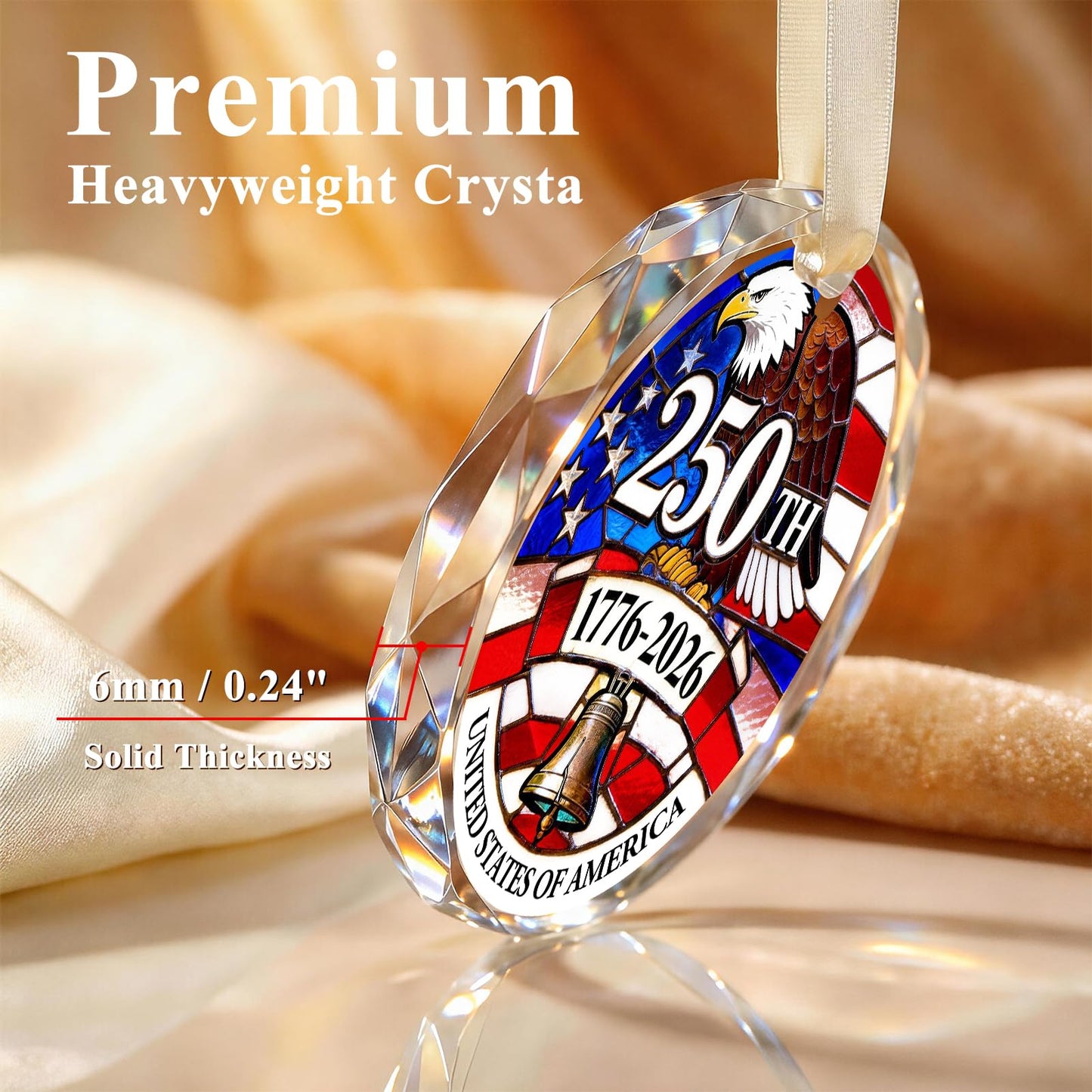 250 Anniversary USA Ornament for 4th of July Tree Decorations - Crystal Glass Patriotic Christmas Ornaments - 1776-2026 Bald Eagle Liberty Bell US Flag Keepsakee - Independence Day Souvenir Gifts