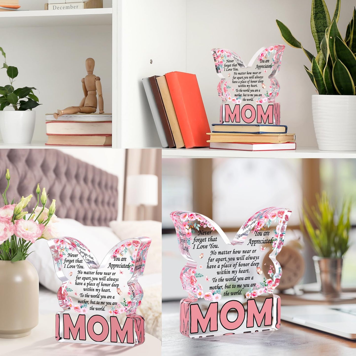 Christmas Gifts for Mom Stocking Stuffers Mother Christmas Gifts from Daughter Son, Mom Birthday Gift Ideas Unique Best Mom Ever Gift New Mama Single Mom Stepmom Butterfly Shaped Acrylic Plaque Sign