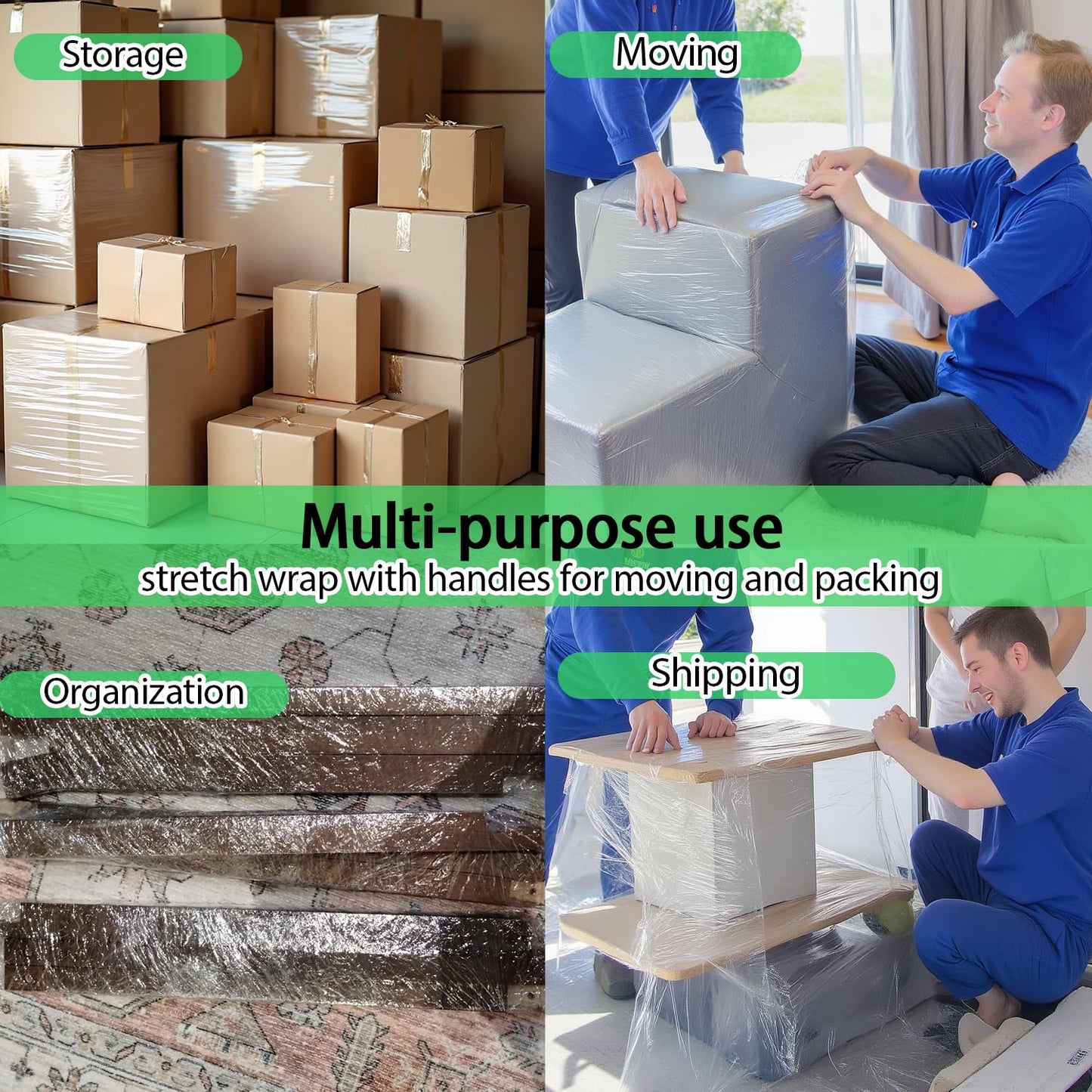 Mini Clear Stretch Wrap Film for Moving,5''x1000ft,4 Rolls Plastic Wrap Refills with 1 Plastic Handle,Hand Stretch Wrap for Packing,Moving,Package, Industrial,80 Gauge CHUANGDANG