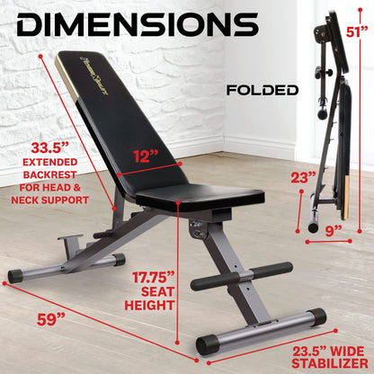 Fitness Reality Adjustable Weight Bench, Press for Incline Decline Workouts & Strength Training - Foldable for Home Gym - 800 Pound Capacity
