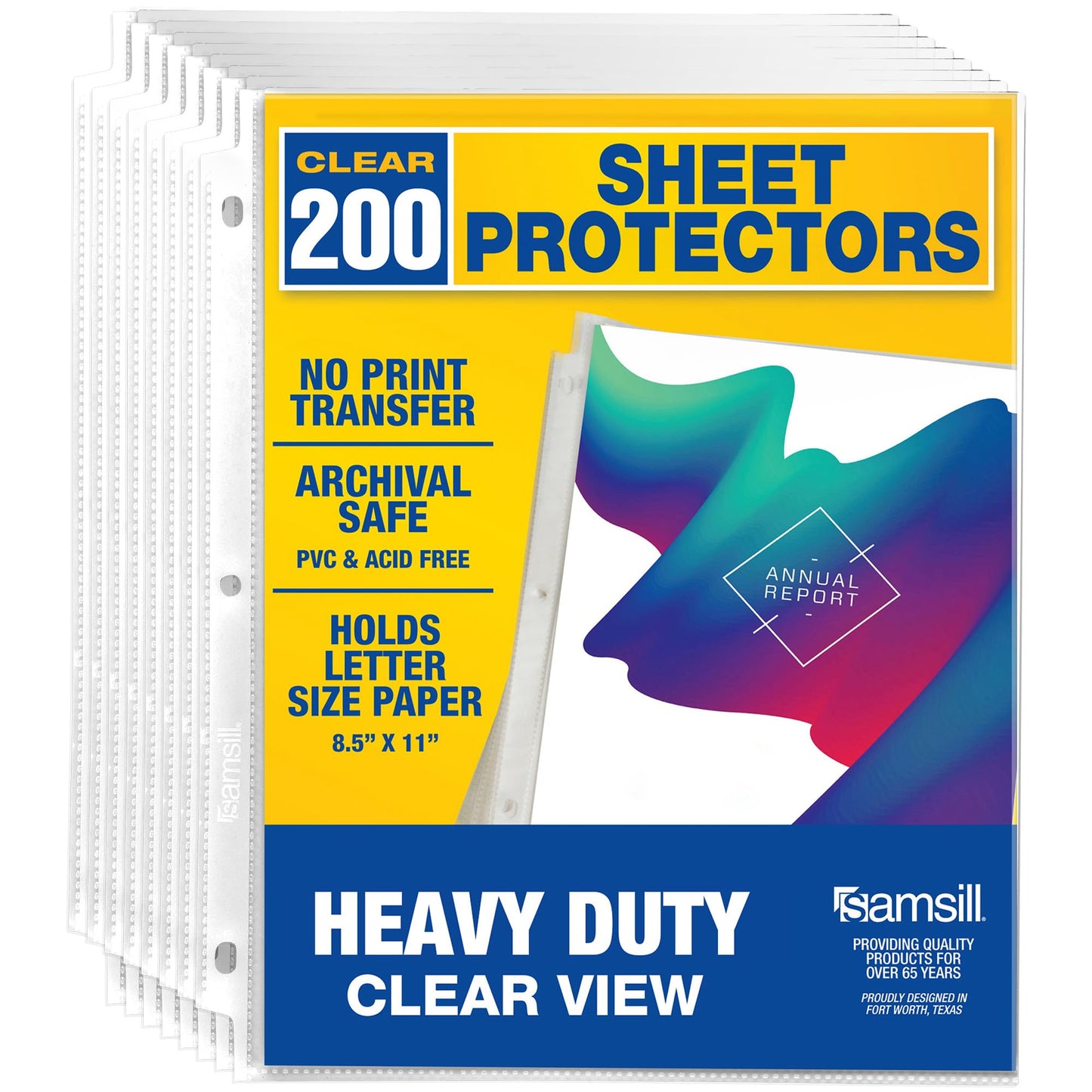 Samsill 200 Pack Heavy Duty Sheet Protectors, Crystal Clear, 8.5x11 Inch Page Protectors for 3 Ring Binder, Letter Size Protectors, Reinforced Holes, Clear Protector, Top Loading, Acid Free