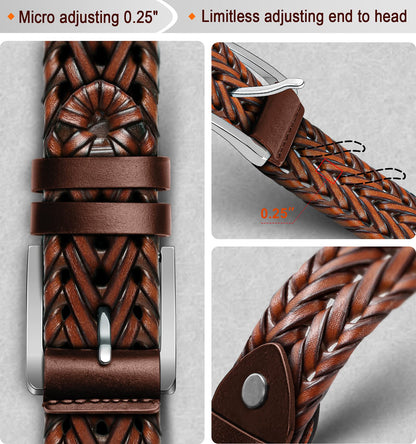 BULLIANT Mens Belts,Leather Woven Braided Belts for Gift Men Casual Jeans Golf(Light Brown,32"-36" Waist Adjustable)