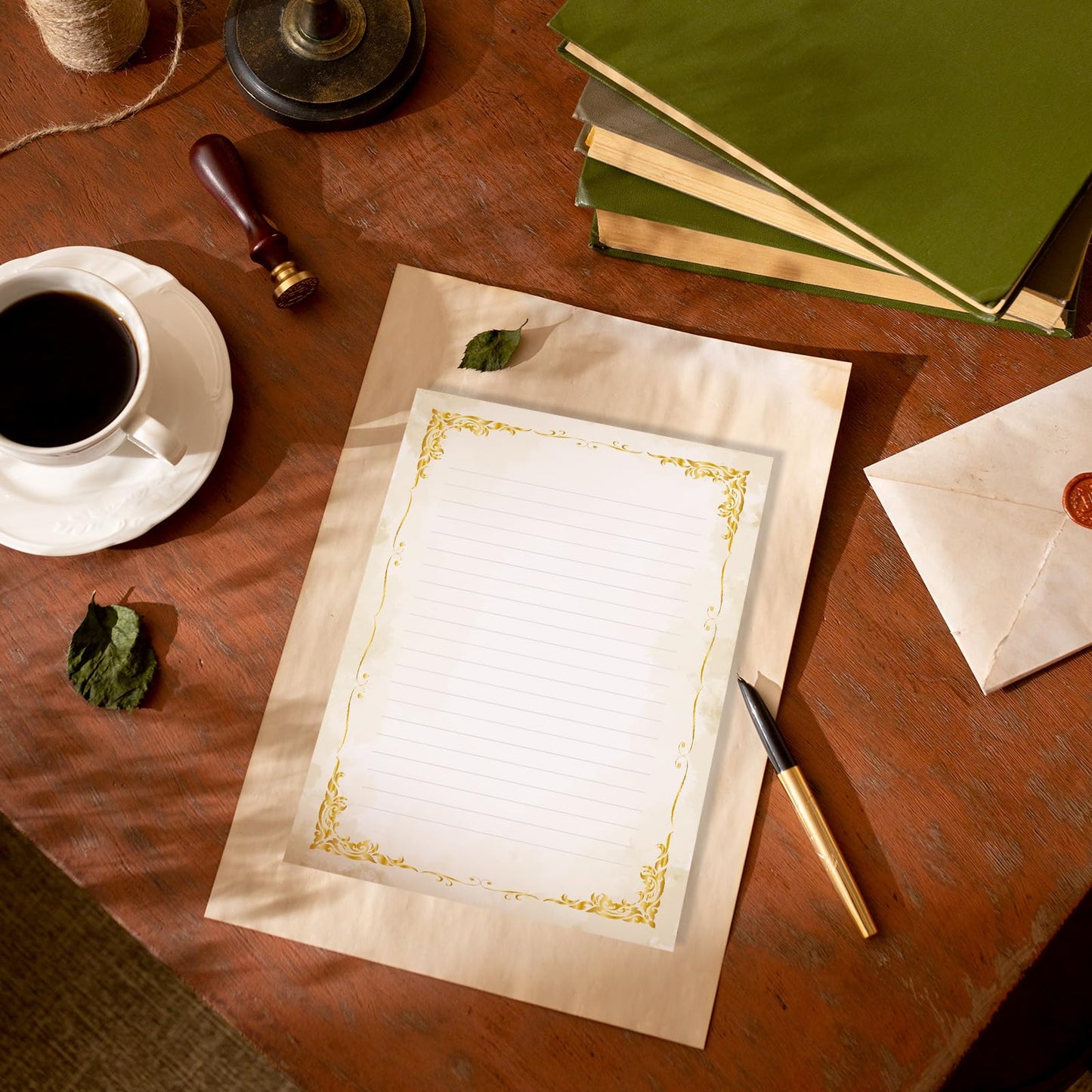Whaline 60 Vintage Stationery Paper Set Gold Border Letter Writing Paper with Envelopes for Greeting Card Invitation Office Printing, 8.5 x 11 Inch