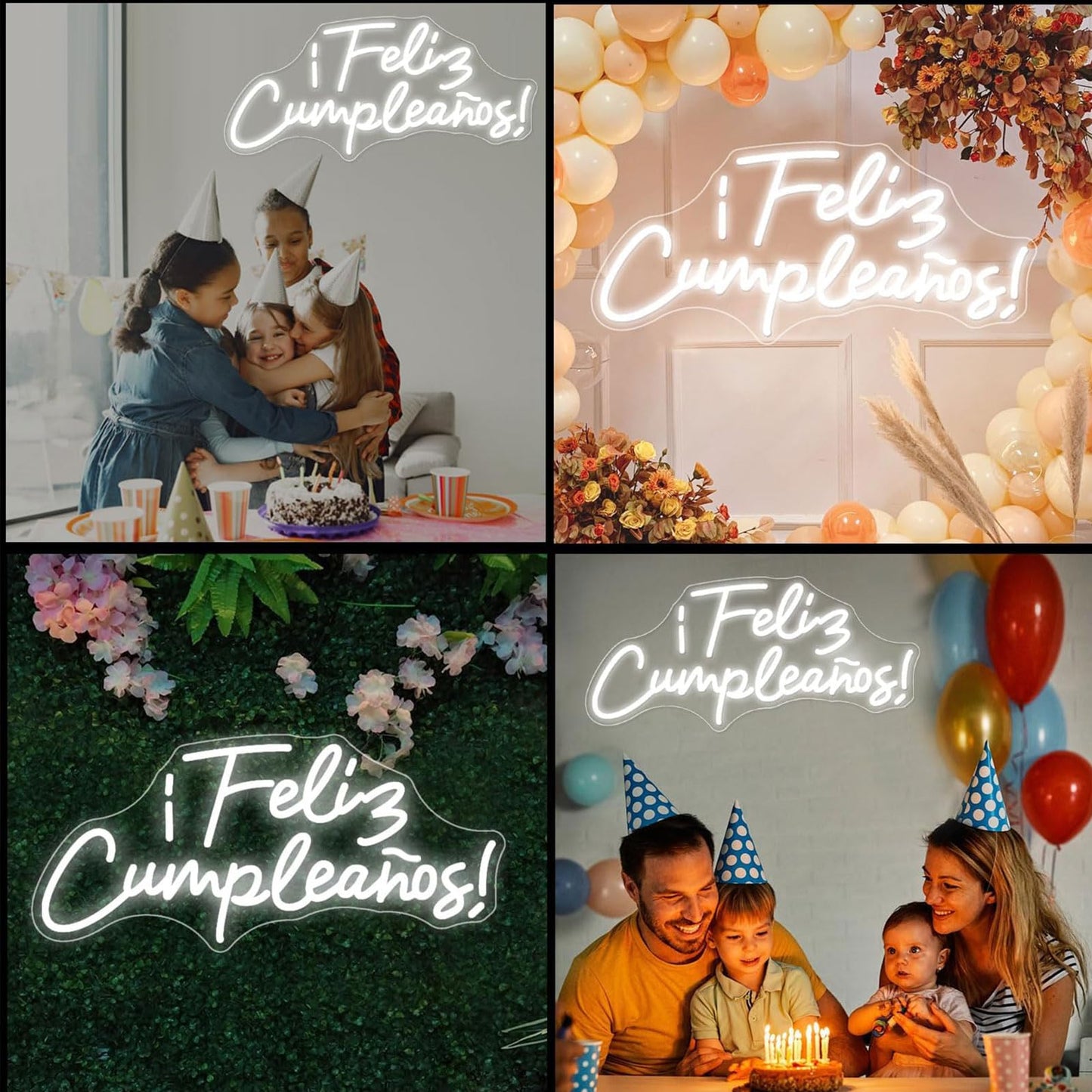 Happy Birthday Banner ¡Feliz Cumpleaños LED Neon Sign Larger for Wall Decor with USB Chain Light Modulator Reusable Custom Led Sign Art Decorations Bar Wedding Home 20.53"x9.44"