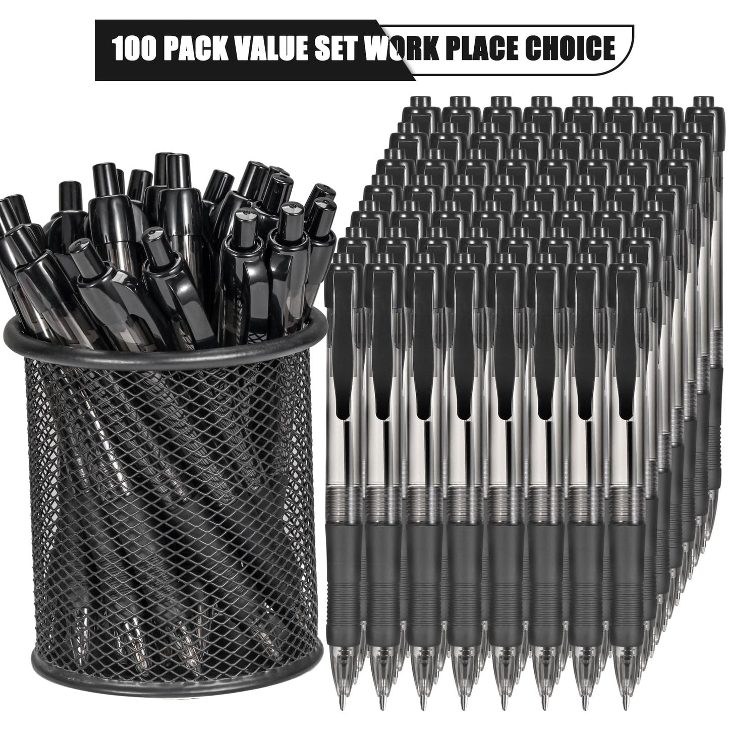 deegtran Pens Bulk, 100 Pack No Bleed Black Ink Click Pens with Soft Grip, Wholesale Retractable Ballpoint Pens for Office School, Medium Point Smooth 1.0MM