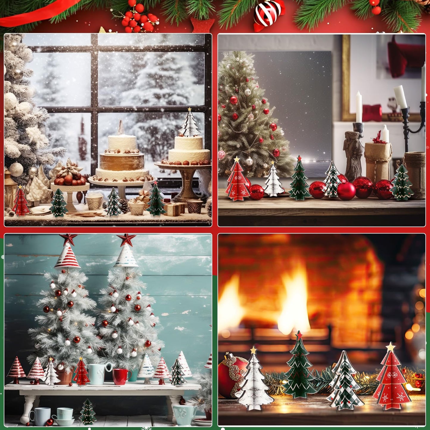 Bucherry 5 Pcs Retro Wooden Christmas Trees Tabletop Decorations Rustic 3D Christmas Trees Xmas Centerpieces Farmhouse Table Wooden Signs for Xmas Winter Farmhouse Home Tiered Tray Decor